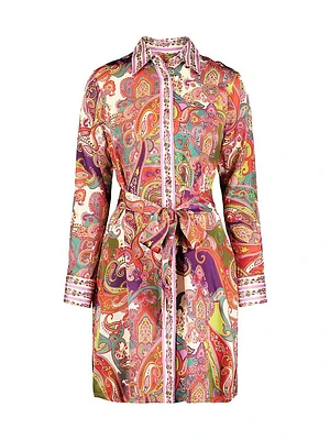 Charlotte Paisley Long-Sleeve Mini-Shirtdress
