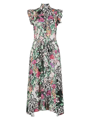 Sadie Floral Crêpe De Chine Sleeveless Midi-Dress