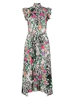 Sadie Floral Crêpe De Chine Sleeveless Midi-Dress