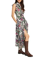 Sadie Floral Crêpe De Chine Sleeveless Midi-Dress