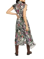 Sadie Floral Crêpe De Chine Sleeveless Midi-Dress