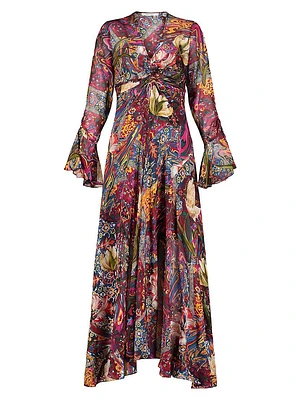 Diana Floral Silk-Blend Long-Sleeve Maxi-Dress