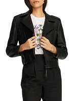 Clara Leather Zip-Front Moto Jacket