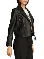 Clara Leather Zip-Front Moto Jacket