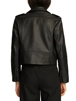 Clara Leather Zip-Front Moto Jacket