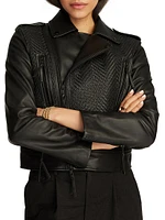 Clara Leather Zip-Front Moto Jacket