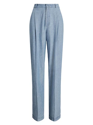Cotton Chambray Wide-Leg Pants