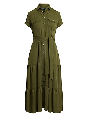 Tiered Tie-Waist Midi-Shirtdress