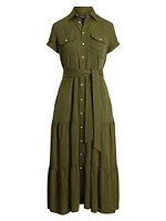 Tiered Tie-Waist Midi-Shirtdress
