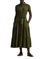 Tiered Tie-Waist Midi-Shirtdress