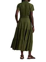 Tiered Tie-Waist Midi-Shirtdress