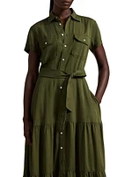 Tiered Tie-Waist Midi-Shirtdress