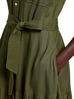 Tiered Tie-Waist Midi-Shirtdress