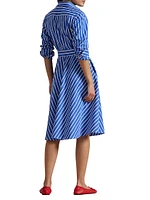 Striped Cotton Belted Midi-Shirtdress