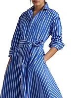 Striped Cotton Belted Midi-Shirtdress