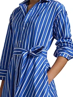Striped Cotton Belted Midi-Shirtdress