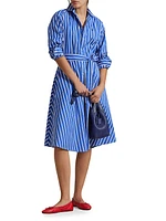 Striped Cotton Belted Midi-Shirtdress