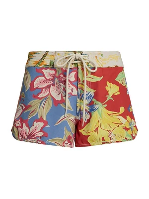 Tropical Floral Cotton Twill Swim Shorts