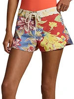Tropical Floral Cotton Twill Swim Shorts