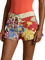 Tropical Floral Cotton Twill Swim Shorts