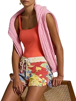 Tropical Floral Cotton Twill Swim Shorts
