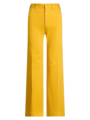 Stretch Cotton Twill Wide-Leg Pants