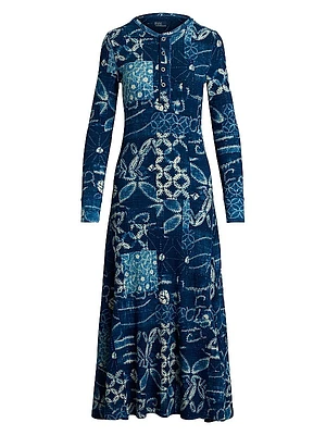 Patchwork Cotton Fit & Flare Midi-Dress