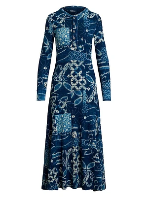 Patchwork Cotton Fit & Flare Midi-Dress