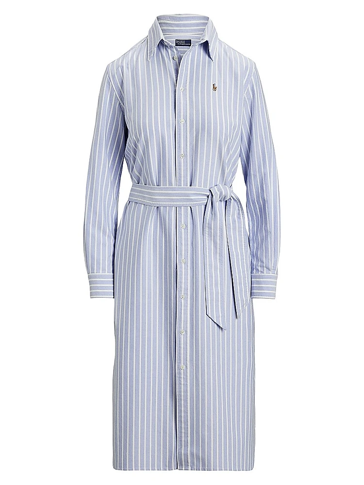 Striped Cotton Tie-Waist Shirtdress
