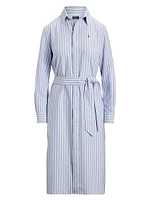 Striped Cotton Tie-Waist Shirtdress