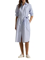 Striped Cotton Tie-Waist Shirtdress