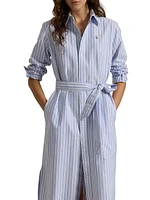 Striped Cotton Tie-Waist Shirtdress