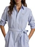 Striped Cotton Tie-Waist Shirtdress