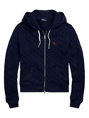 Logo Cotton Cable-Knit Hoodie