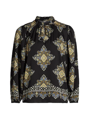 Tani Printed Silk-Blend Long-Sleeve Blouse