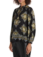 Tani Printed Silk-Blend Long-Sleeve Blouse