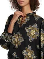 Tani Printed Silk-Blend Long-Sleeve Blouse