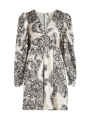 Lace Print Twist-Front A-Line Minidress