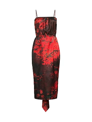 Abstract Draped Sleeveless Midi-Dress