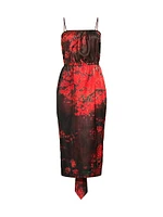 Abstract Draped Sleeveless Midi-Dress