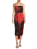 Abstract Draped Sleeveless Midi-Dress