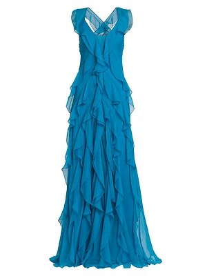 Ruffle Silk Sleeveless Gown