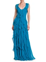 Ruffle Silk Sleeveless Gown