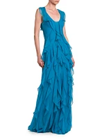 Ruffle Silk Sleeveless Gown
