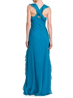 Ruffle Silk Sleeveless Gown