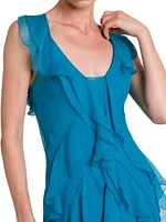 Ruffle Silk Sleeveless Gown
