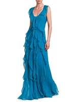 Ruffle Silk Sleeveless Gown