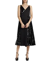 Sequined Mixed Media Wrap Dress