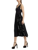 Sequined Mixed Media Wrap Dress