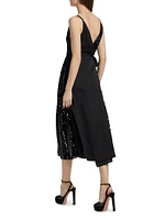 Sequined Mixed Media Wrap Dress